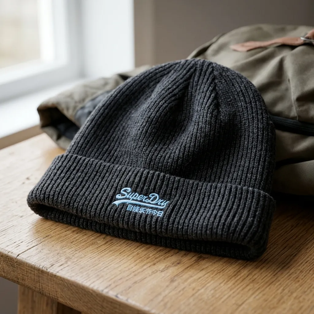 Плетена зимна шапка Superdry Vintage Logo Beanie, тъмносива